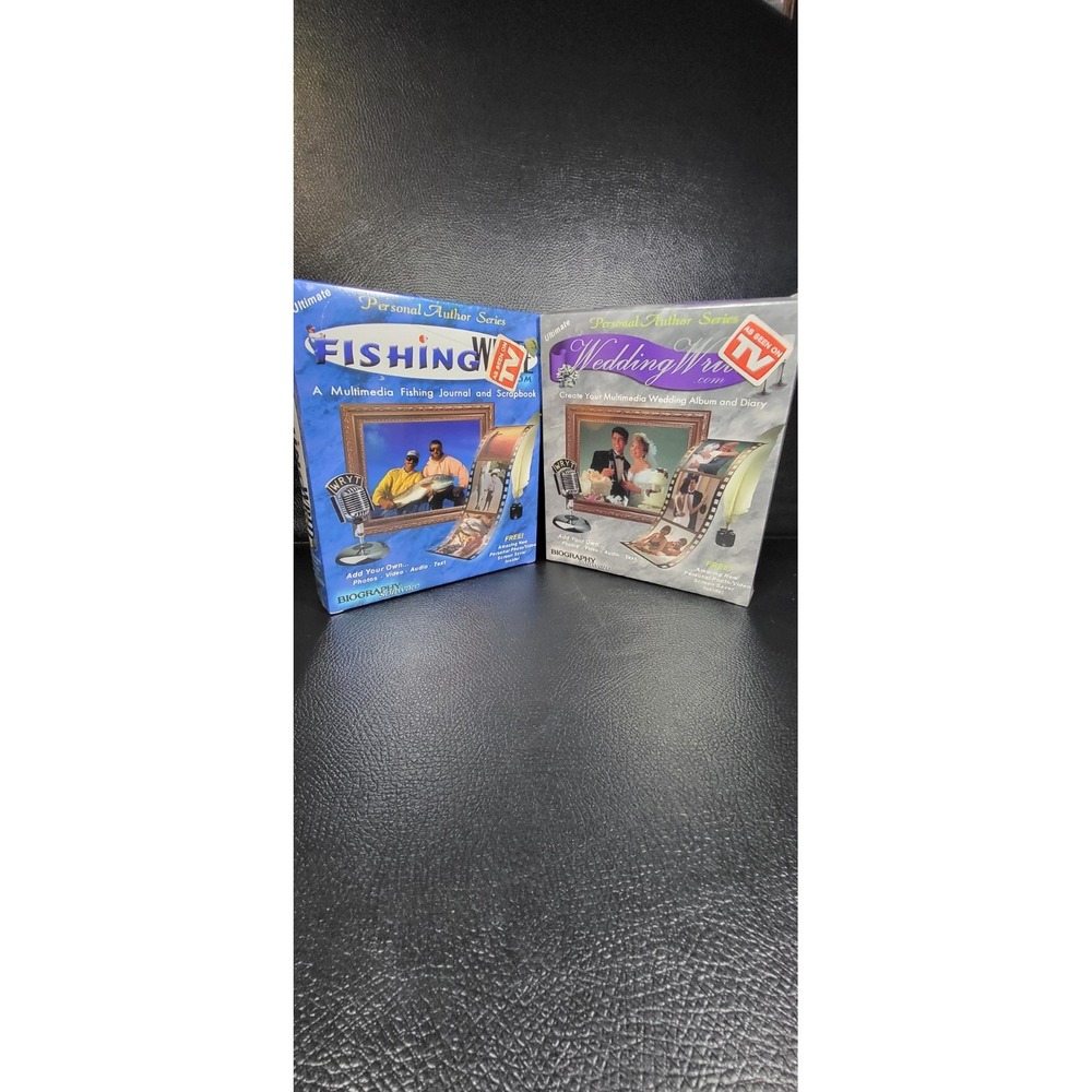 Vintage PC Software .com FISHING & WEDDING Big Box Complete Set CD Manuals WIN95